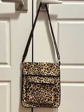 Leopard Print Crossbody Bag with Adjustable Brown Strap